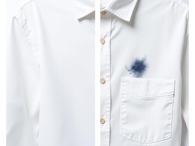 Camisa blanca originalmente manchada con tinta de bolígrafo de hace dos años, ahora perfectamente limpia