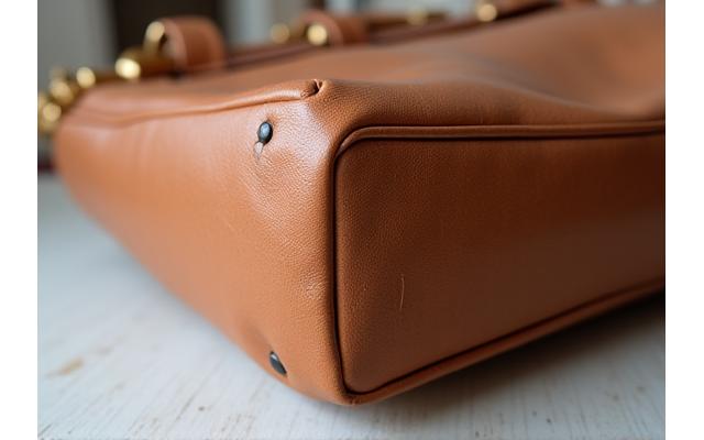 Bolso de lujo con manchas y decoloración antes de la restauración