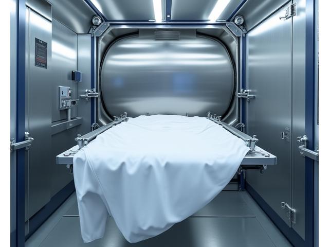 Una moderna prensa de planchado industrial operada por un técnico.