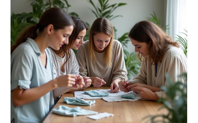 Grupo de personas aprendiendo sobre cuidado sostenible de ropa en un taller comunitario